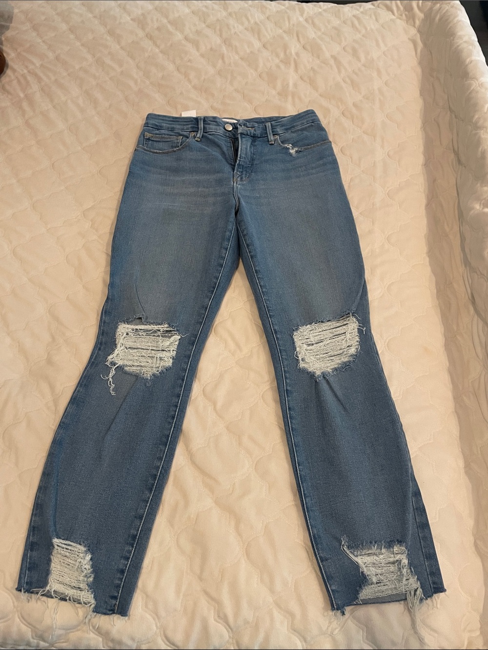 Good American Light Blue Distressed Straight-Leg Jeans